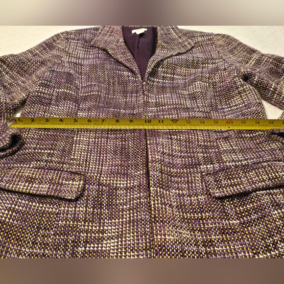 Chico's Plum Chartreuese Metallic Tweed Oversized Blazer Women's Size 8 - Picture 6 of 6